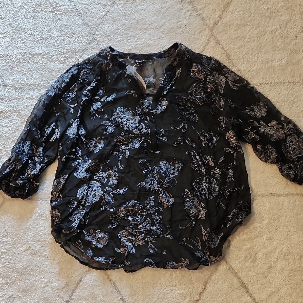Torrid Grey Burnout Black Floral Blouse 1x